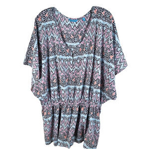 Tori Richard Swimsuit Cover Up Kaftan Dress Size XL Mini Multicolor Chevron